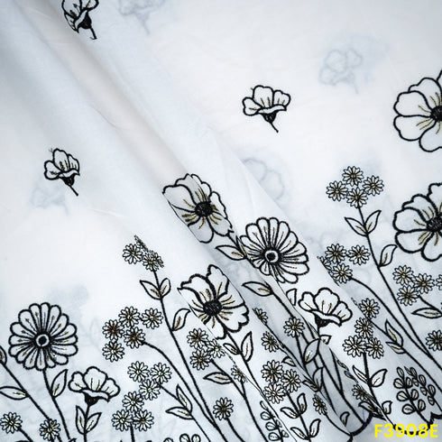 Thread Sequin Embroidered Kora Cotton Fabric- F3908